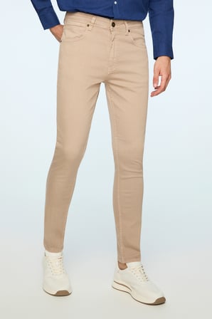  Erkek Bej Denim 5 Cep Slim Fit Jean Kot Pantolon