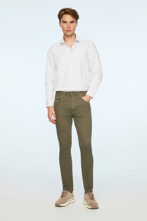  Erkek Haki Denim 5 Cep Slim Fit Jean Kot Pantolon