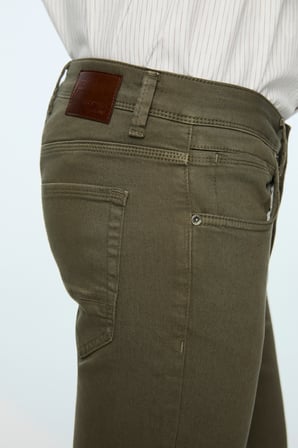  Erkek Haki Denim 5 Cep Slim Fit Jean Kot Pantolon