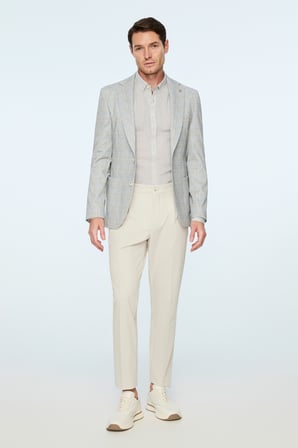  Erkek Yeşil Polyester Trend Ekoseli Slim Fit Ceket
