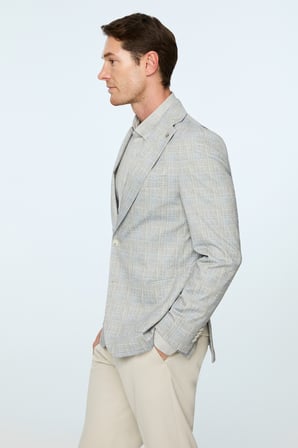  Erkek Yeşil Polyester Trend Ekoseli Slim Fit Ceket