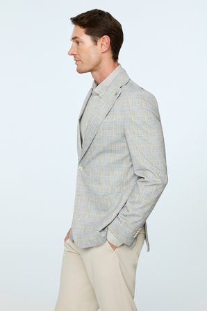  Erkek Yeşil Polyester Trend Ekoseli Slim Fit Ceket