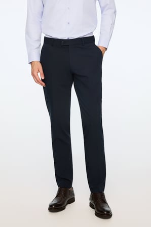  Erkek Lacivert Poliviskon Basic Düz Slim Fit Pantolon