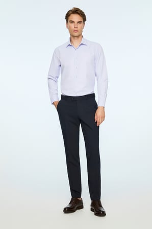  Erkek Lacivert Poliviskon Basic Düz Slim Fit Pantolon