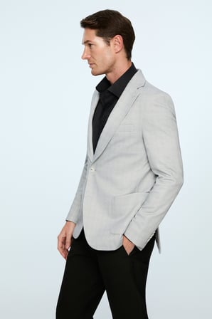  Erkek Gri Polyester Trend Ekoseli Slim Fit Mono Yaka Ceket