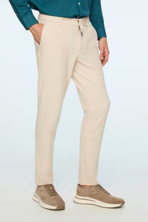  Erkek Bej Poliviskon Trend Düz Slim Fit Jogger Pantolon