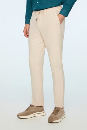  Erkek Bej Poliviskon Trend Düz Slim Fit Jogger Pantolon