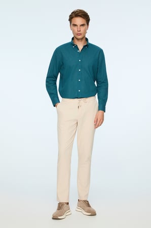  Erkek Bej Poliviskon Trend Düz Slim Fit Jogger Pantolon
