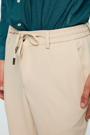  Erkek Bej Poliviskon Trend Düz Slim Fit Jogger Pantolon