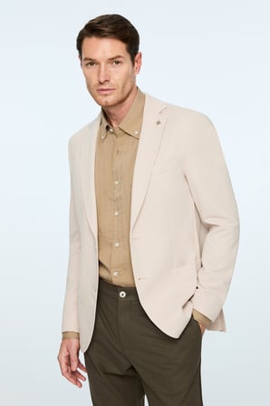  Erkek Bej Poliviskon Trend Desenli Slim Fit Mono Yaka Ceket