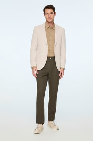 Erkek Bej Poliviskon Trend Desenli Slim Fit Mono Yaka Ceket