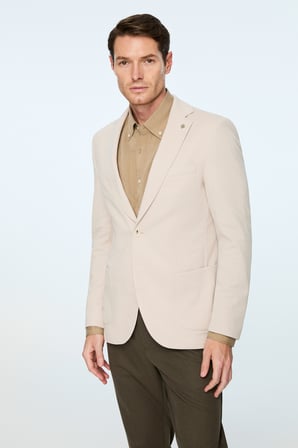  Erkek Bej Poliviskon Trend Desenli Slim Fit Mono Yaka Ceket
