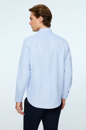  Erkek A. MAVİ Polyester Trend Çizgili Dynamic Fit Sert Yaka Gömlek