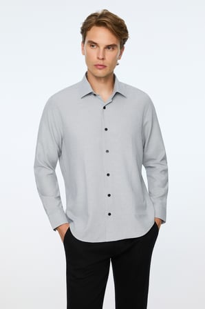  Erkek Siyah Polyester Trend Desenli Dynamic Fit Sert Yaka Gömlek