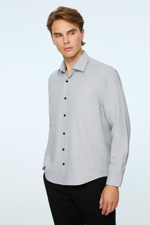  Erkek Siyah Polyester Trend Desenli Dynamic Fit Sert Yaka Gömlek