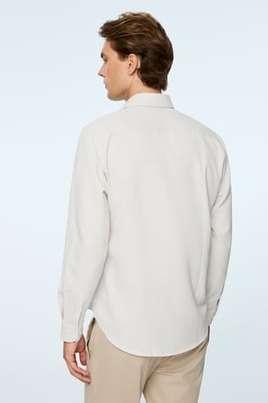  Erkek Bej Polyester Trend Desenli Dynamic Fit Sert Yaka Gömlek