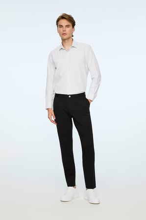  Erkek Siyah Rayon Trend Düz Slim Fit Pantolon