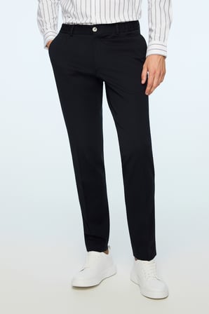  Erkek Lacivert Rayon Trend Düz Slim Fit Pantolon