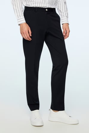  Erkek Lacivert Rayon Trend Düz Slim Fit Pantolon