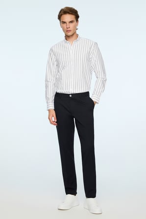  Erkek Lacivert Rayon Trend Düz Slim Fit Pantolon
