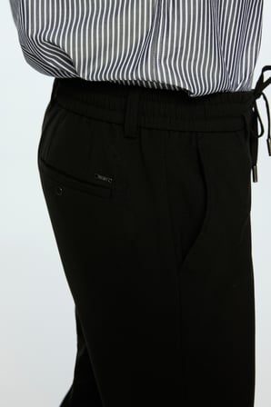  Erkek Siyah Poliviskon Trend Düz Slim Fit Jogger Pantolon