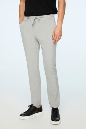  Erkek Gri Poliviskon Trend Düz Slim Fit Jogger Pantolon