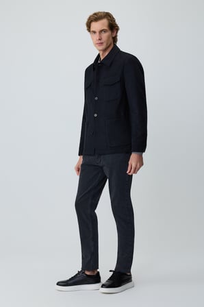  Erkek Siyah Trend Yünlü Safari Model Dinamik Fit Gömlek Ceket
