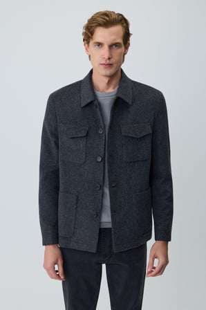  Erkek Füme Trend Yünlü Safari Model Dinamik Fit Gömlek Ceket