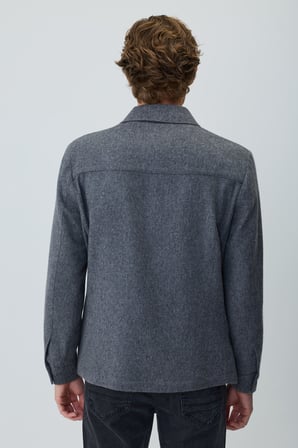  Erkek Gri Trend Yünlü Safari Model Dinamik Fit Gömlek Ceket