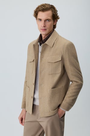  Erkek Bej Trend Yünlü Safari Model Dinamik Fit Gömlek Ceket