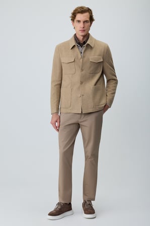  Erkek Bej Trend Yünlü Safari Model Dinamik Fit Gömlek Ceket