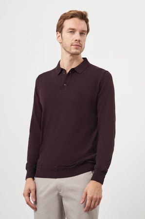  Erkek Mor Basic Polo Yaka Dynamic Fit Rahat Kesim Triko