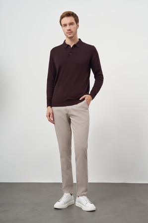  Erkek Mor Basic Polo Yaka Dynamic Fit Rahat Kesim Triko