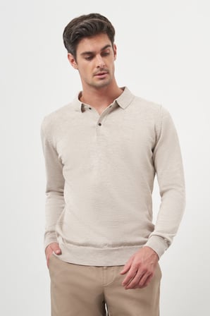  Erkek Bej Basic Polo Yaka Dynamic Fit Rahat Kesim Triko