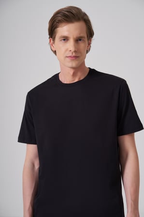  Erkek Siyah Basic Bisiklet Yaka Dynamic Fit Pamuk T-Shirt