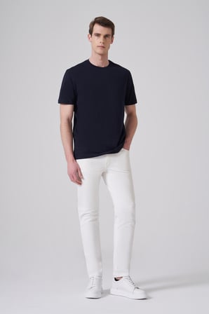  Erkek Lacivert Basic Bisiklet Yaka Dynamic Fit Pamuk T-Shirt