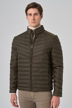  Erkek Haki Polyester Kısa Kapitone Mont