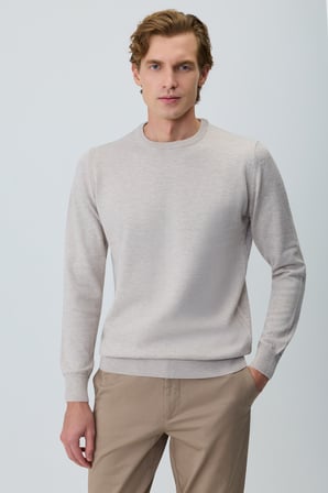  Erkek Bej Basic Bisiklet Yaka Triko