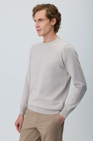  Erkek Bej Basic Bisiklet Yaka Triko