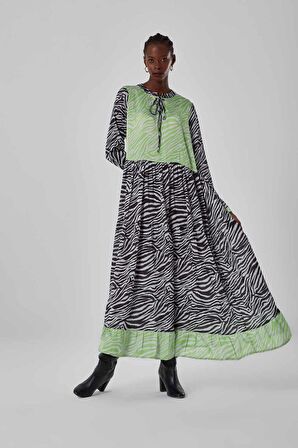 Zebra Bloklu Renkli Elbise