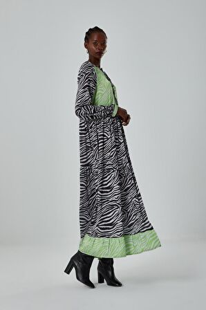 Zebra Bloklu Renkli Elbise