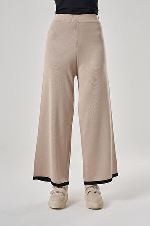 Paça Biyeli Triko Bej/Siyah Pantalon