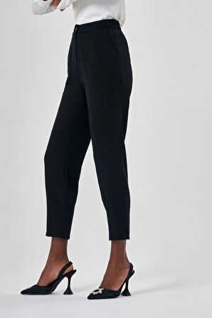 Keten Dokulu Fit Siyah Pantolon