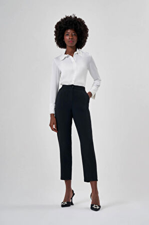 Keten Dokulu Fit Siyah Pantolon