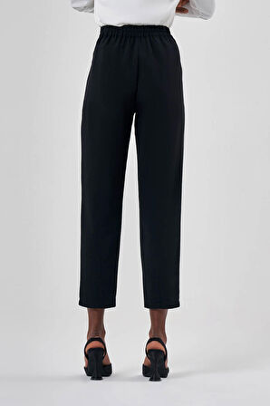 Keten Dokulu Fit Siyah Pantolon