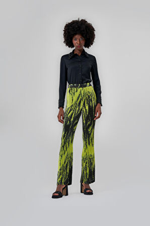 Desenli Piliseli Yeşil Pantolon