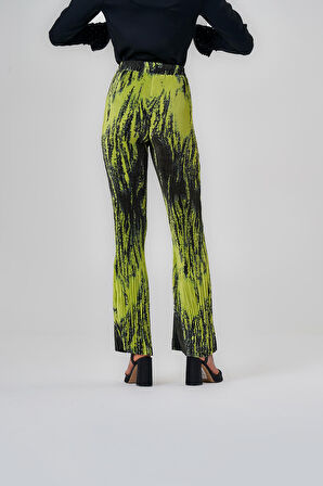 Desenli Piliseli Yeşil Pantolon