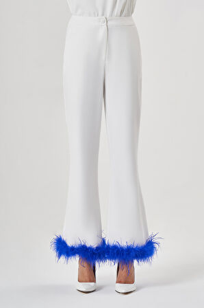 Tüylü Luxury Ekru Pantolon