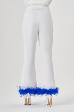 Tüylü Luxury Ekru Pantolon