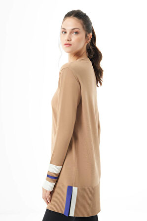Kol Renkli Rayon Triko Camel Tunik